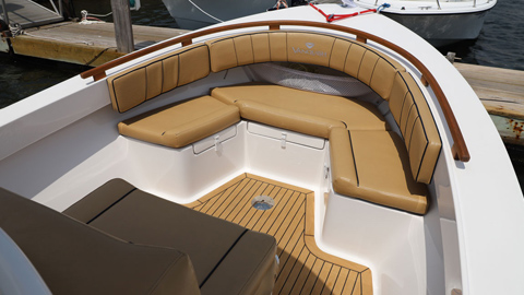 Premium leather boat detail, helm Boat seating 