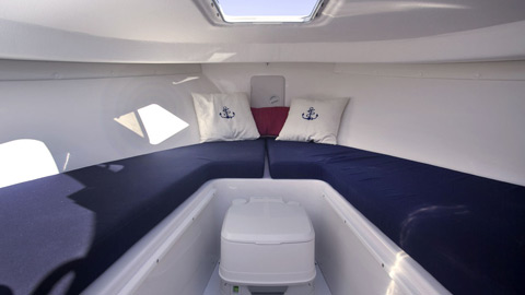 cabin view with navy cushions