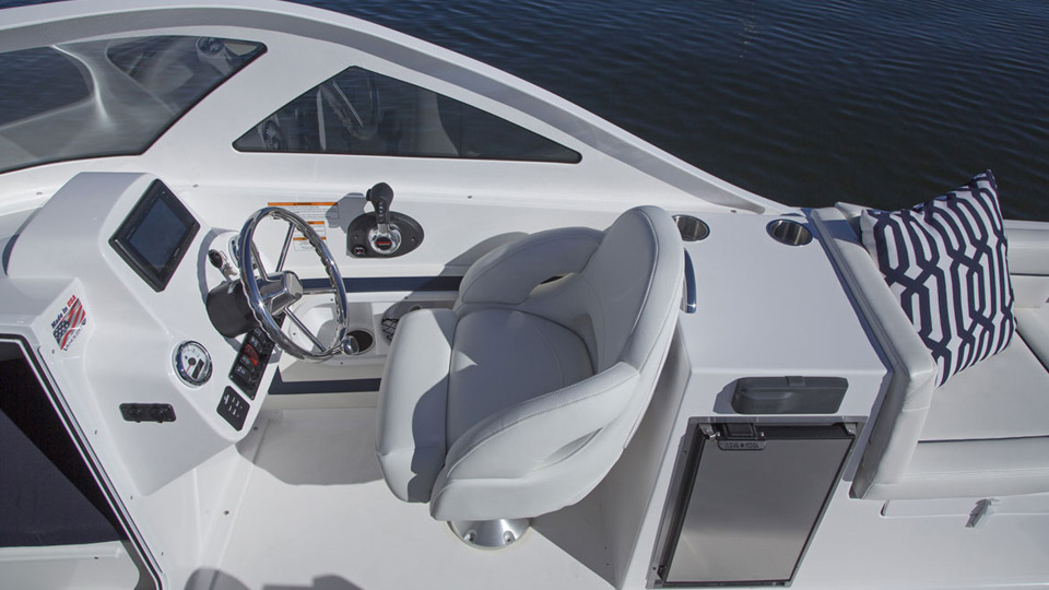 captains boat chair and steering 