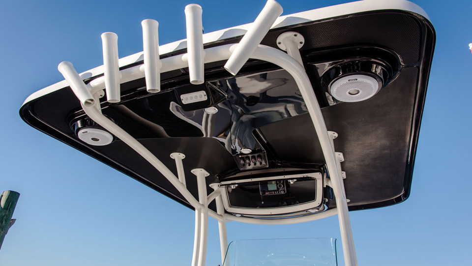 fishing pole mounts aboard the 2600 CENTER CONSOLE